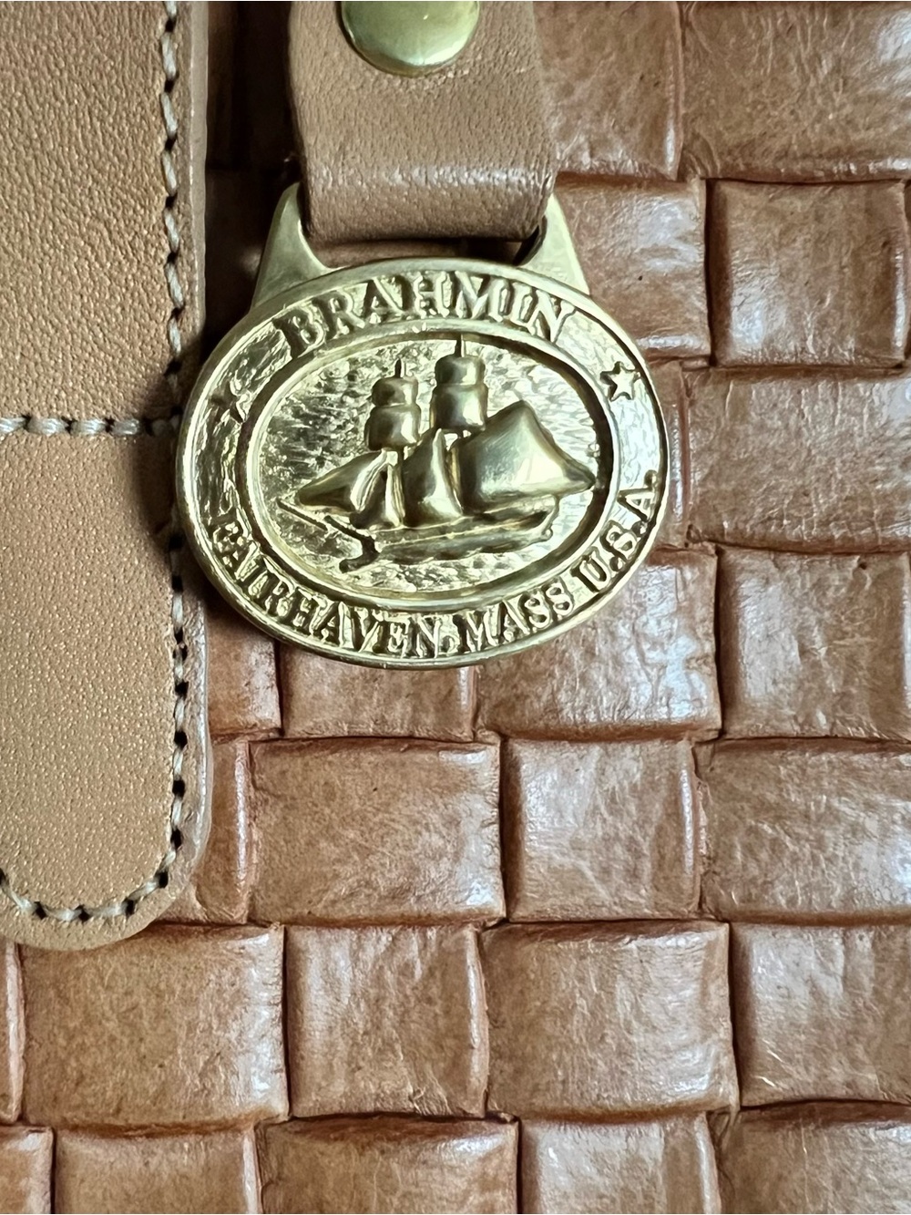 Vintage Brahmin Libby Bag – Camel Basketweave Collection – Style #37867CA - Picture 2 of 14